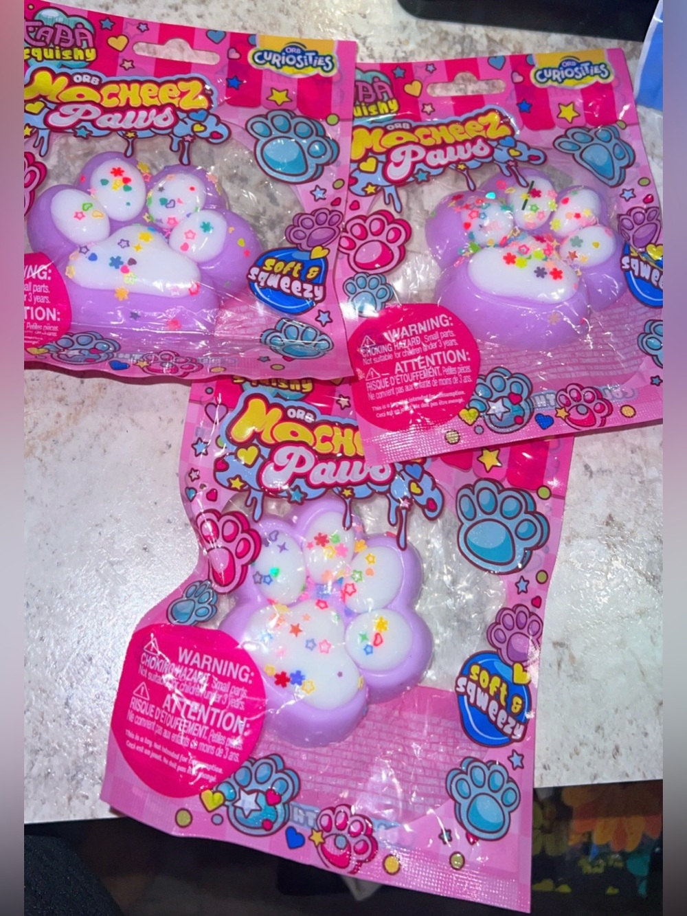 MoCheez Paws Soft & Squeezy Paw Squishy - Purple & White x3 new rare trending